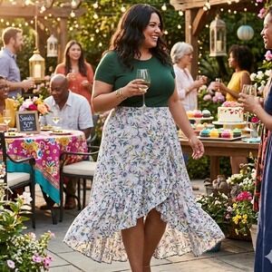 Torrid Womens Floral High-Low Maxi Skirt Pink Yellow Ruffle Tiered Plus Size 2X